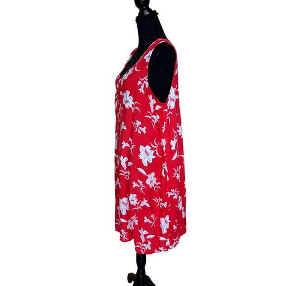 Down Under Red Hawaiian Shift Dress XXL Hibiscus Vacation Relaxed Sleeveless - Picture 2 of 6